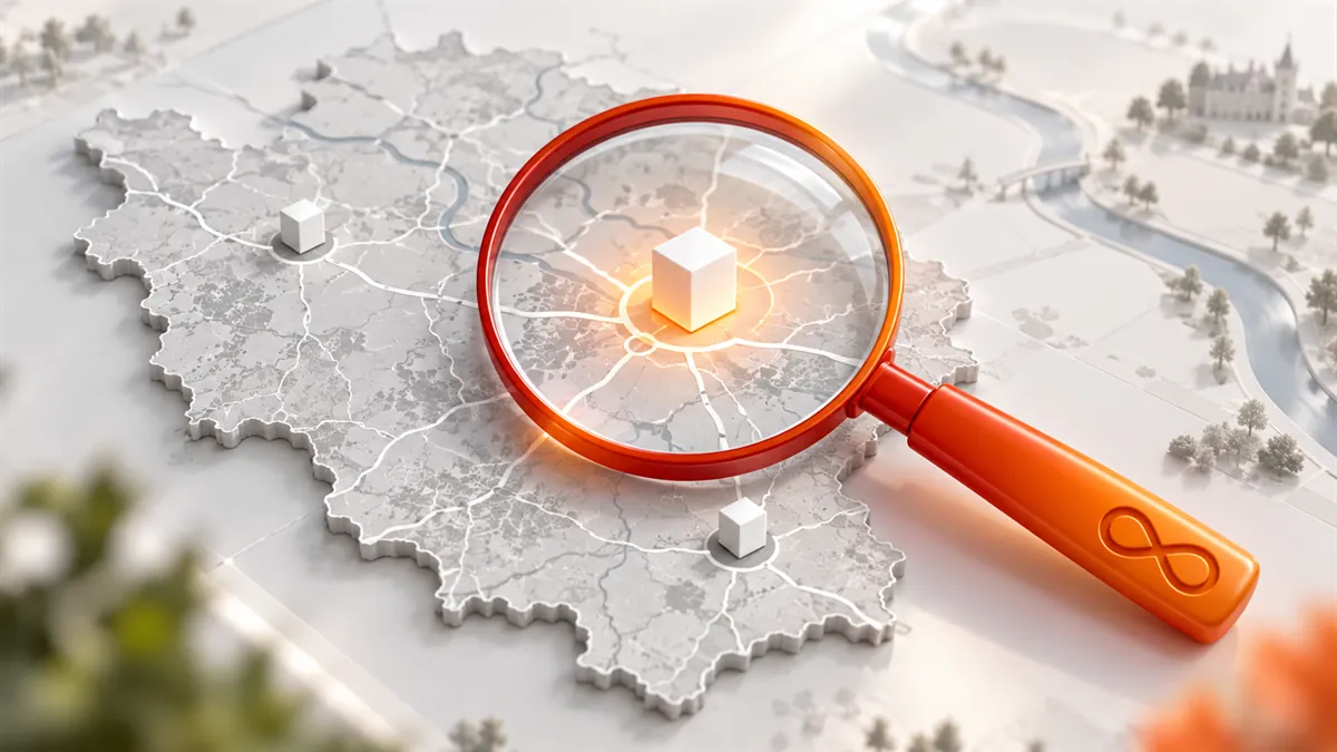 Loupe sur une carte des Yvelines faisant émerger une ville : ce qu'une PME doit exiger d'une agence SEO dans les Yvelines