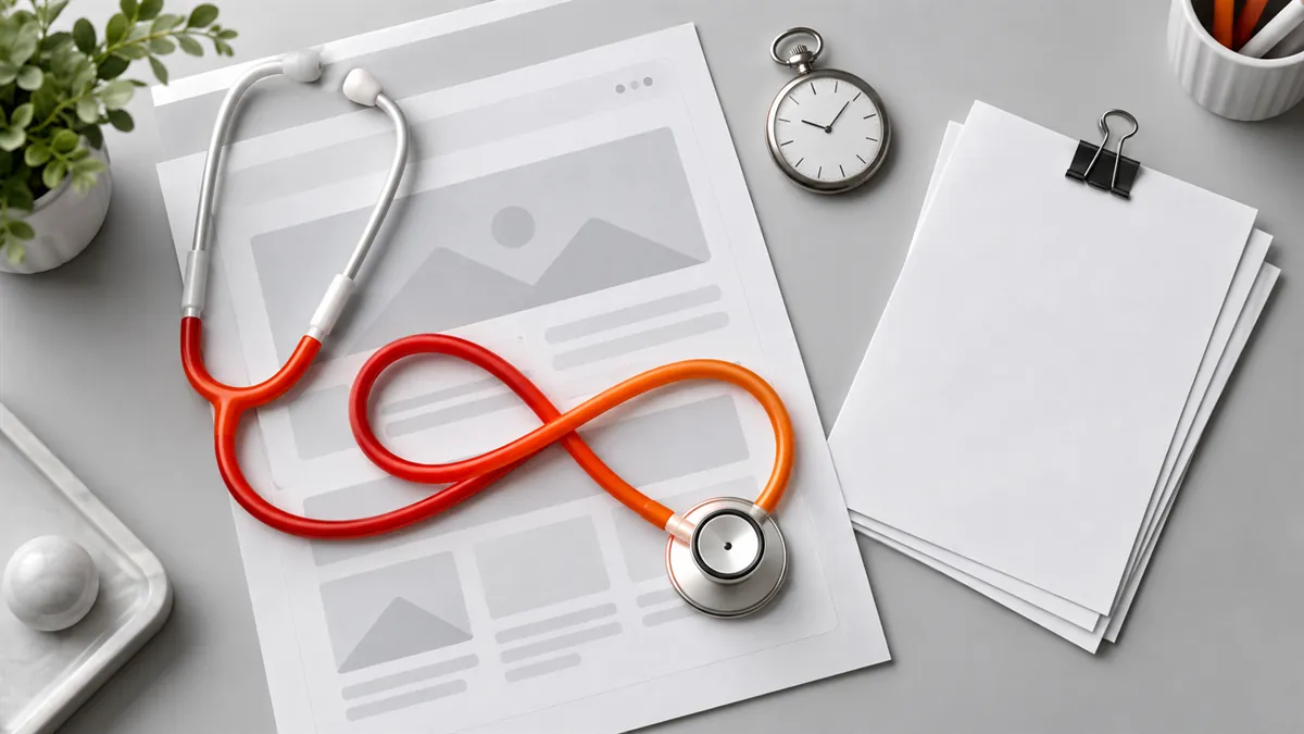 Stéthoscope posé sur une maquette de site web : ce qu'un audit SEO gratuit examine vraiment