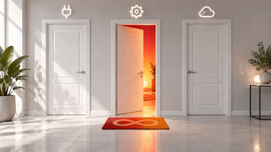 Trois portes dont une entrouverte et lumineuse : choisir sa plateforme agréée de facturation électronique